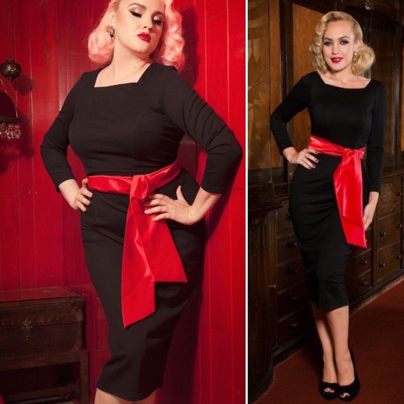 Pinup Couture Other - Black Maria Dress with attached Red Belt